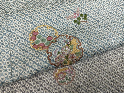 平和屋着物●訪問着　総絞り　刺繍　雪輪草花文　暈し染め　金糸　正絹　逸品　AABH4047ph
