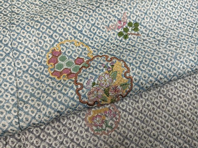 平和屋着物●訪問着　総絞り　刺繍　雪輪草花文　暈し染め　金糸　正絹　逸品　AABH4047ph