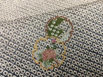 平和屋着物●訪問着　総絞り　刺繍　雪輪草花文　暈し染め　金糸　正絹　逸品　AABH4047ph