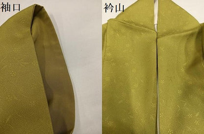 平和屋着物●本加賀友禅作家　藤村加泉監修　色無地　花地紋　青朽葉色　正絹　逸品　AABH4048ph