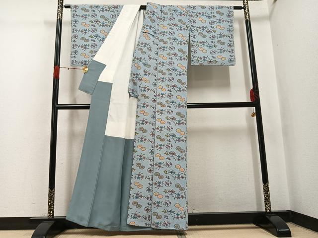 平和屋着物○上質な小紋 紅型 草花文 正絹 逸品 AABH4053ph
