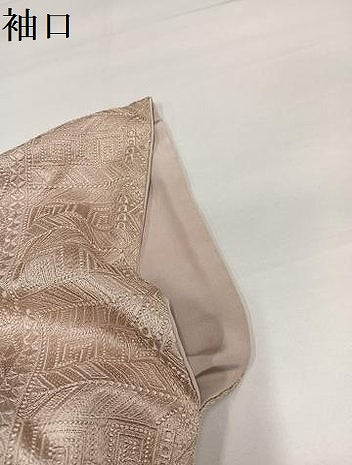 平和屋着物●お召　幾何学文様　色無地　白茶色　正絹　逸品　AABH4055ph