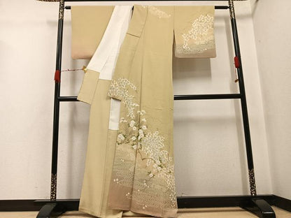 平和屋着物●十日町　名門　滝泰謹製　訪問着　絞り　草花文　暈し染め　正絹　逸品　AABH4059ph