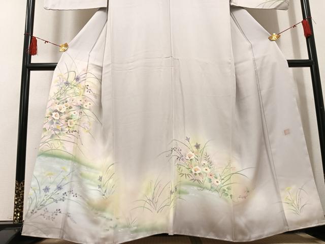 平和屋着物●墨描き友禅　小牧信定　訪問着　草花文　暈し染め　正絹　逸品　未使用　AABH4069ph