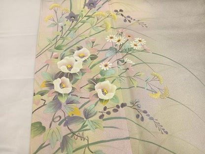 平和屋着物●墨描き友禅　小牧信定　訪問着　草花文　暈し染め　正絹　逸品　未使用　AABH4069ph