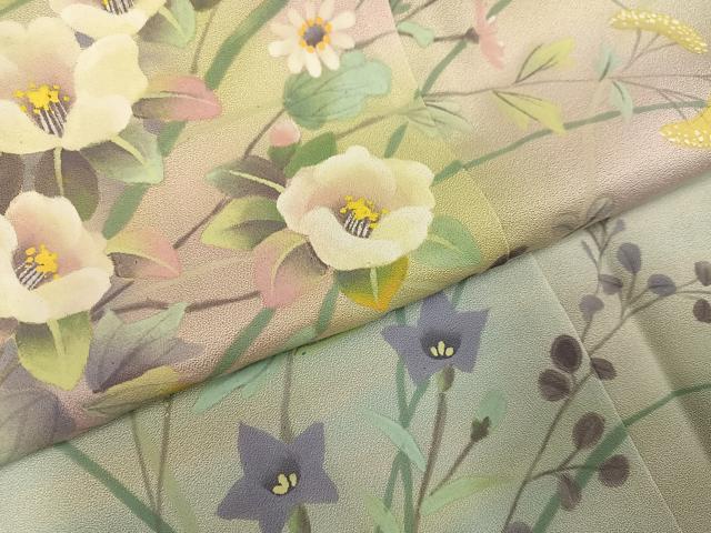 平和屋着物●墨描き友禅　小牧信定　訪問着　草花文　暈し染め　正絹　逸品　未使用　AABH4069ph