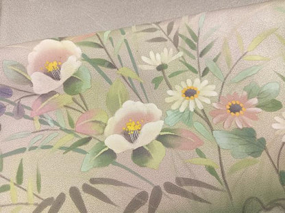 平和屋着物●墨描き友禅　小牧信定　訪問着　草花文　暈し染め　正絹　逸品　未使用　AABH4069ph