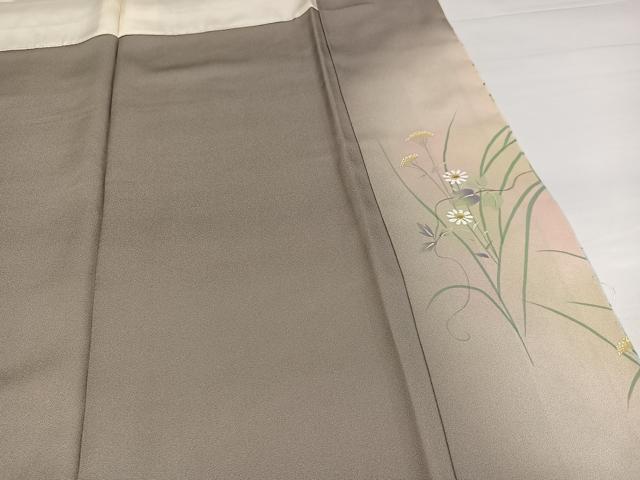 平和屋着物●墨描き友禅　小牧信定　訪問着　草花文　暈し染め　正絹　逸品　未使用　AABH4069ph