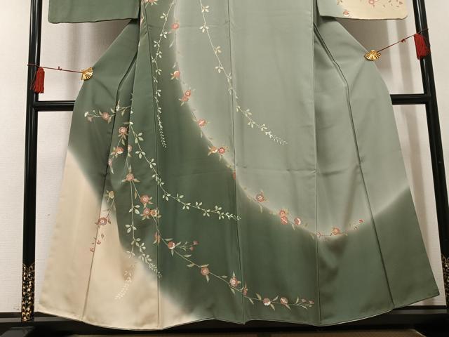平和屋着物●訪問着　枝垂れ花文　暈し染め　金彩　正絹　逸品　AABH4071ph