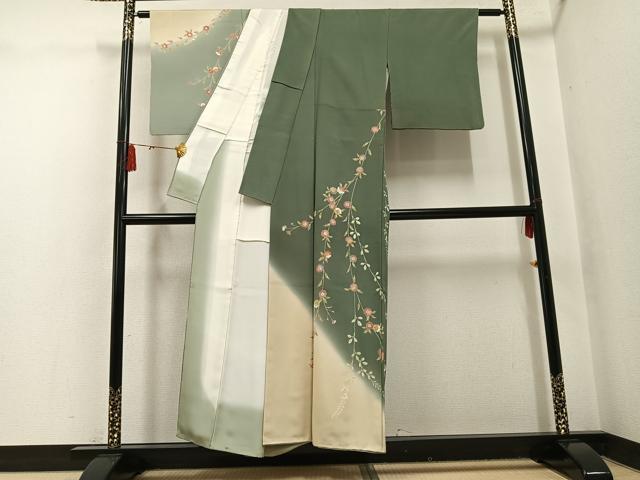 平和屋着物▽訪問着　単衣　雪輪枝垂れ桜文　暈し染め　金彩　正絹　逸品　CAAX2477xi 平和屋着物▽訪問着 単衣 雪輪枝垂れ桜文 暈し染め 金彩 正絹 逸品