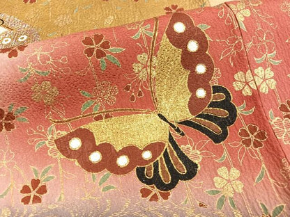 平和屋着物●豪華振袖　駒刺繍　ふくれ織　花蝶文　暈し染め　金銀彩　正絹　逸品　AABH4072ph