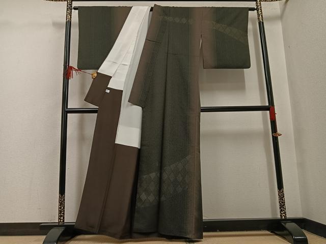 平和屋着物●お召　訪問着　作家物　里菜　菱間道　暈し染め　正絹　逸品　AABH4075ph