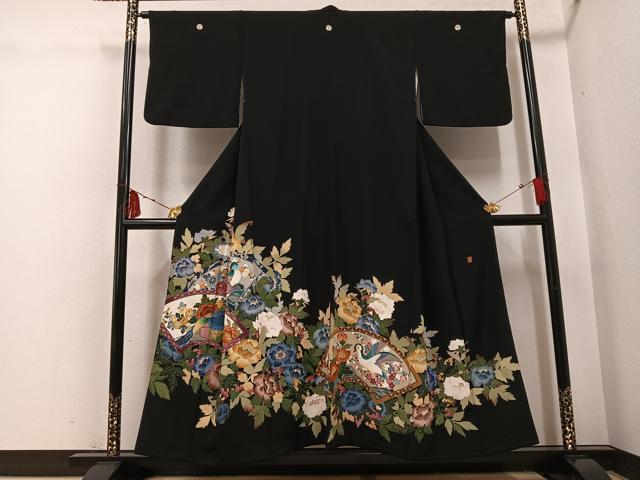 平和屋着物●本加賀友禅作家　西川健一　黒留袖　地紙花鳥文　正絹　逸品　AABH4080ph