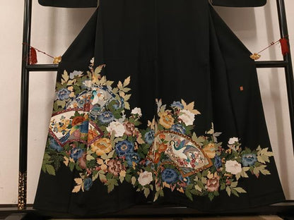 平和屋着物●本加賀友禅作家　西川健一　黒留袖　地紙花鳥文　正絹　逸品　AABH4080ph