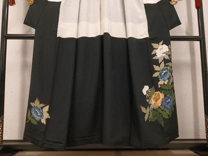 平和屋着物●本加賀友禅作家　西川健一　黒留袖　地紙花鳥文　正絹　逸品　AABH4080ph