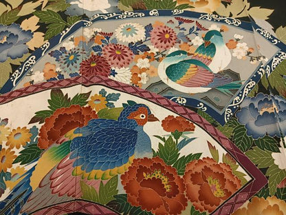 平和屋着物●本加賀友禅作家　西川健一　黒留袖　地紙花鳥文　正絹　逸品　AABH4080ph