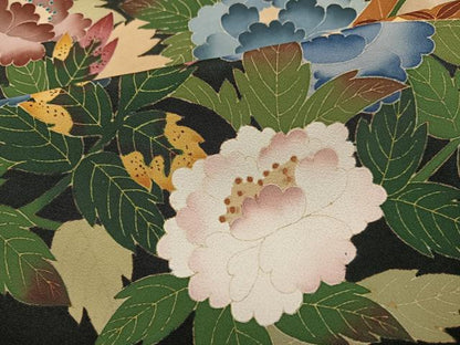 平和屋着物●本加賀友禅作家　西川健一　黒留袖　地紙花鳥文　正絹　逸品　AABH4080ph