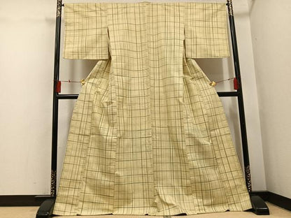平和屋着物●上質な紬　格子　正絹　逸品　AABH4088ph