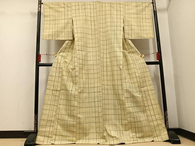 平和屋着物●上質な紬　格子　正絹　逸品　AABH4088ph