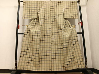 平和屋着物●上質な紬　格子　正絹　逸品　AABH4094ph