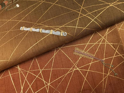 平和屋着物●訪問着　作家物　紬地　刺繍　楽器舞扇笹文　暈し染め　金彩　正絹　逸品　AABH4103ph