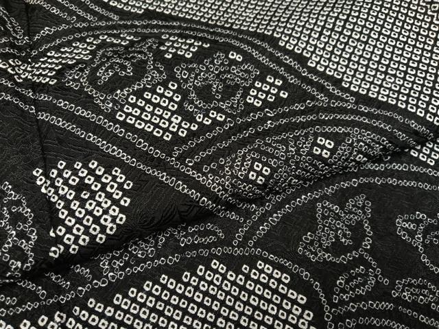 平和屋着物●訪問着　絞り　立波花文　黒地　正絹　逸品　AABH4114ph
