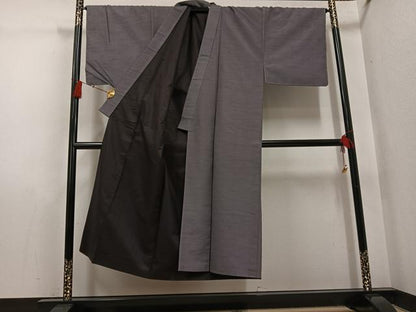 平和屋着物●男性　紬　アンサンブル　色無地　江戸鼠色　正絹　逸品　AABH4120ph
