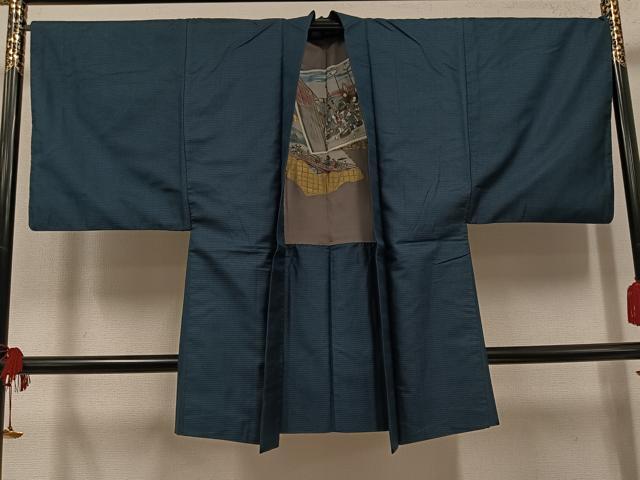 平和屋着物●男性　紬　アンサンブル　亀甲柄　正絹　逸品　AABH4121ph