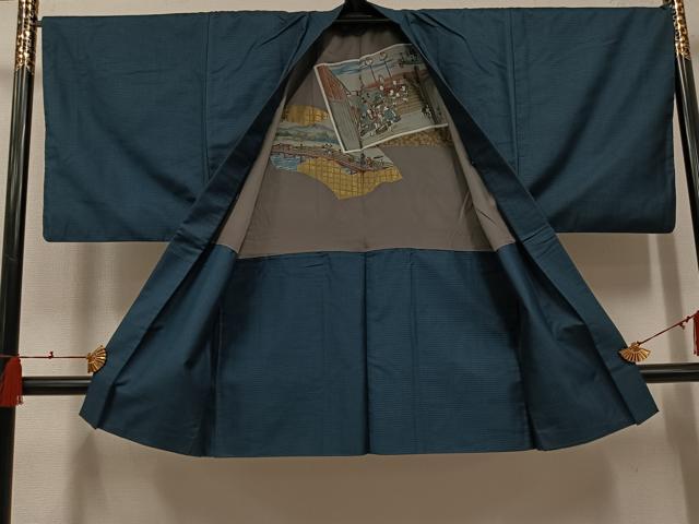 平和屋着物●男性　紬　アンサンブル　亀甲柄　正絹　逸品　AABH4121ph