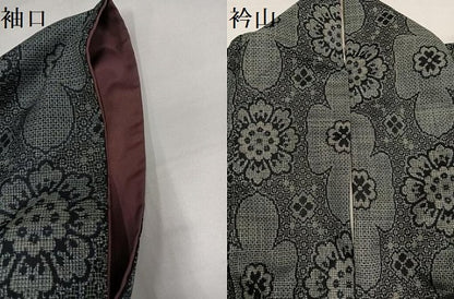 平和屋着物●本場大島紬　割込み絣　花尽くし　正絹　逸品　AABH4123ph