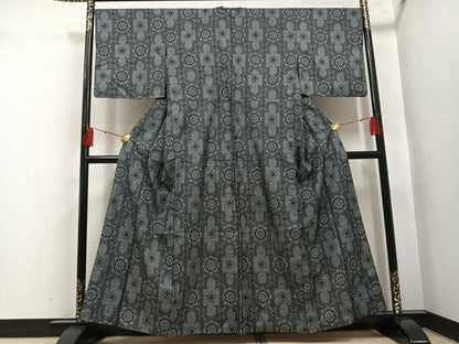 平和屋着物●本場大島紬　割込み絣　花尽くし　正絹　逸品　AABH4123ph