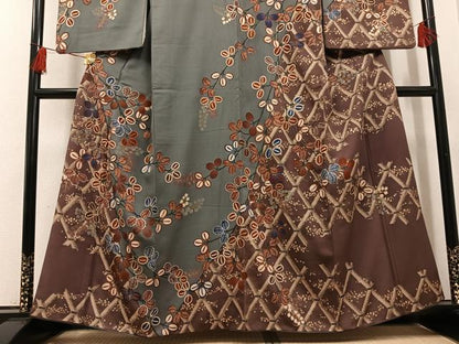 平和屋着物●訪問着　草花文　金彩　正絹　逸品　AABH4127ph