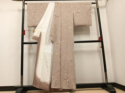 平和屋着物●上質な小紋　地紋起こし　草花文　正絹　逸品　AABH4128ph