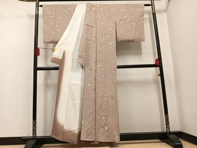 平和屋着物●上質な小紋　地紋起こし　草花文　正絹　逸品　AABH4128ph