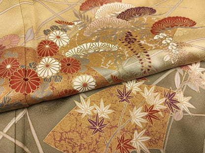 平和屋着物●訪問着　地紙草花文　暈し染め　金彩　鈴乃屋扱い　正絹　逸品　AABH4129ph
