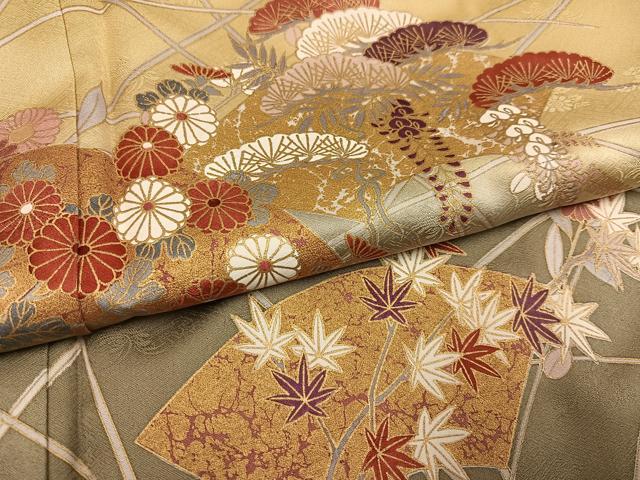平和屋着物●訪問着　地紙草花文　暈し染め　金彩　鈴乃屋扱い　正絹　逸品　AABH4129ph