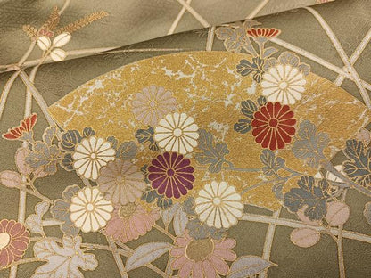 平和屋着物●訪問着　地紙草花文　暈し染め　金彩　鈴乃屋扱い　正絹　逸品　AABH4129ph