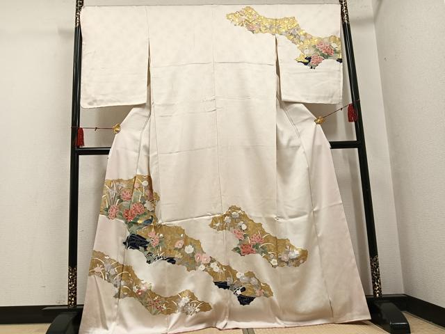 平和屋着物●訪問着　友禅　刺繍　花鳥文　金彩　正絹　逸品　未使用　AABH4131ph