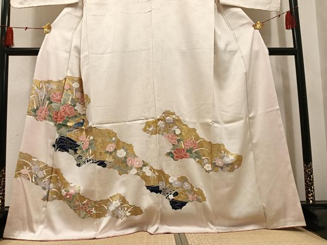 平和屋着物○訪問着 友禅 刺繍 花鳥文 金彩 正絹 逸品 未使用 AABH4131ph