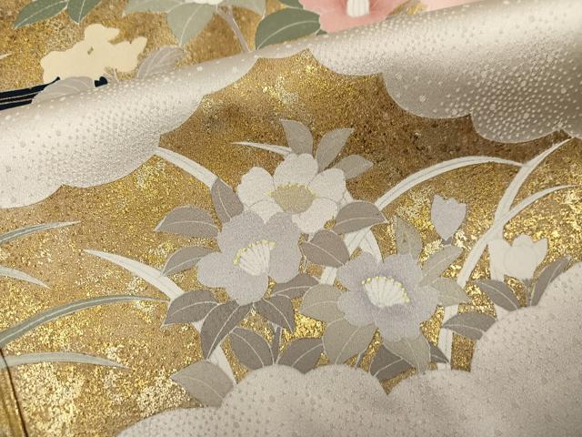平和屋着物●訪問着　友禅　刺繍　花鳥文　金彩　正絹　逸品　未使用　AABH4131ph
