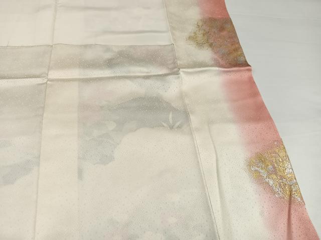 平和屋着物●訪問着　友禅　刺繍　花鳥文　金彩　正絹　逸品　未使用　AABH4131ph