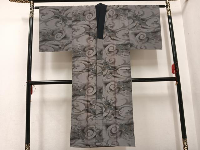 平和屋着物●男性　長襦袢　袷　手描き　龍　金彩　正絹　逸品　AABH4132ph