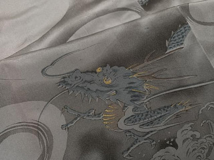 平和屋着物●男性　長襦袢　袷　手描き　龍　金彩　正絹　逸品　AABH4132ph