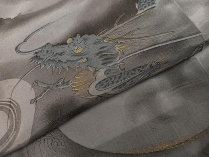 平和屋着物●男性　長襦袢　袷　手描き　龍　金彩　正絹　逸品　AABH4132ph