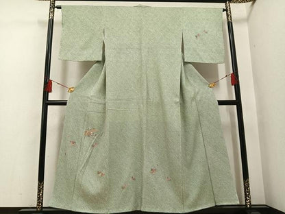 平和屋着物●訪問着　絞り　刺繍　草花文　金糸　正絹　逸品　AABH4138ph