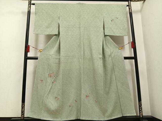 平和屋着物●訪問着　絞り　刺繍　草花文　金糸　正絹　逸品　AABH4138ph