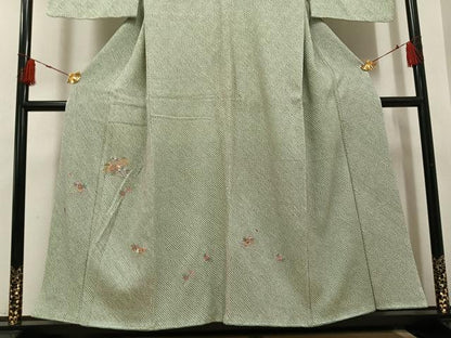 平和屋着物●訪問着　絞り　刺繍　草花文　金糸　正絹　逸品　AABH4138ph