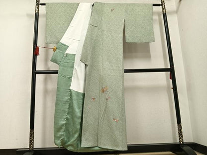 平和屋着物●訪問着　絞り　刺繍　草花文　金糸　正絹　逸品　AABH4138ph