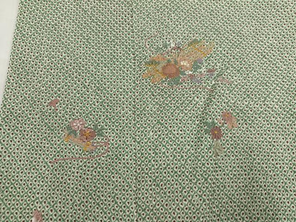 平和屋着物●訪問着　絞り　刺繍　草花文　金糸　正絹　逸品　AABH4138ph