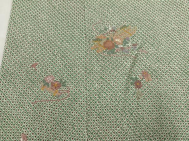 平和屋着物●訪問着　絞り　刺繍　草花文　金糸　正絹　逸品　AABH4138ph